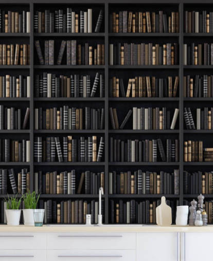 fondo de pantalla de biblioteca de estantería oscura