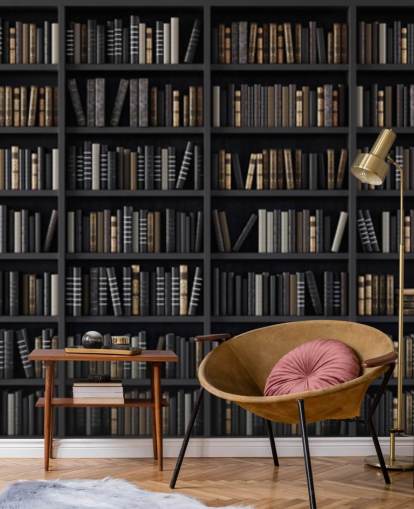 estante escura cum biblioteca papel de parede