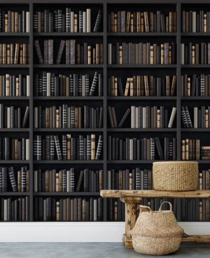 fondo de pantalla de biblioteca de estantería oscura