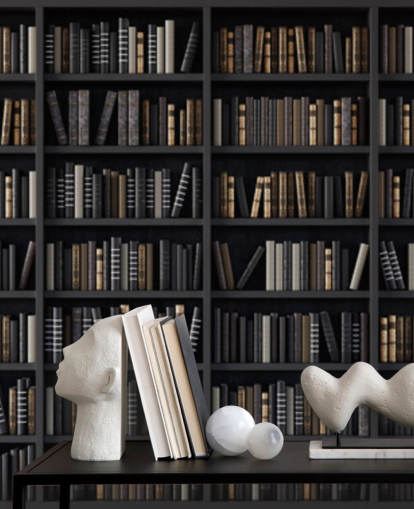 dunkles Bücherregal mit Bibliothek Tapete