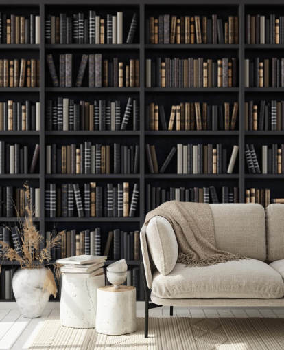 dunkles Bücherregal mit Bibliothek Tapete