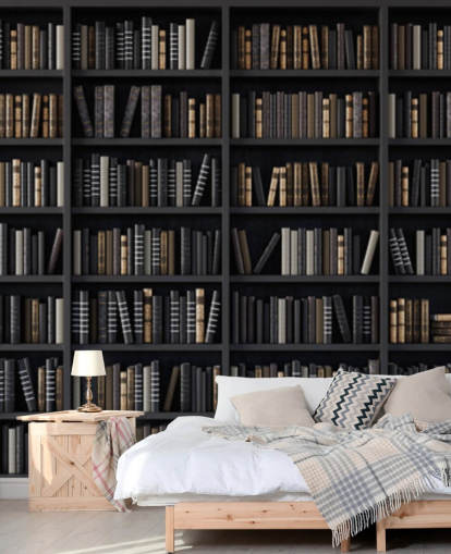 fondo de pantalla de biblioteca de estantería oscura