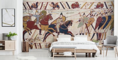 Tenture Murale Belge - Reproduction Tapisserie De Bayeux - 26 X 19 Pouces - Coton - Style Médiéval