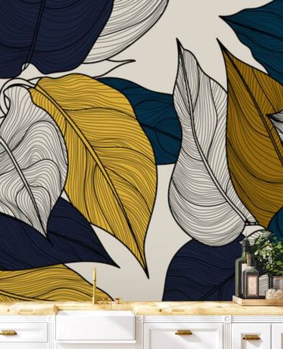 carta da parati blu scuro, bianco e giallo