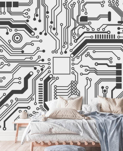 Circuit Board Gaming Wallpaper for Teen Bedroom