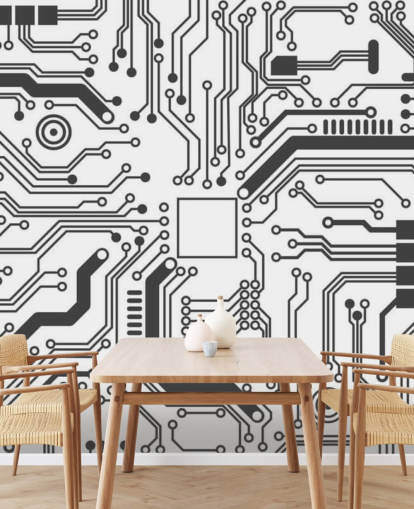 Circuit Board Gaming Wallpaper for Teen Bedroom