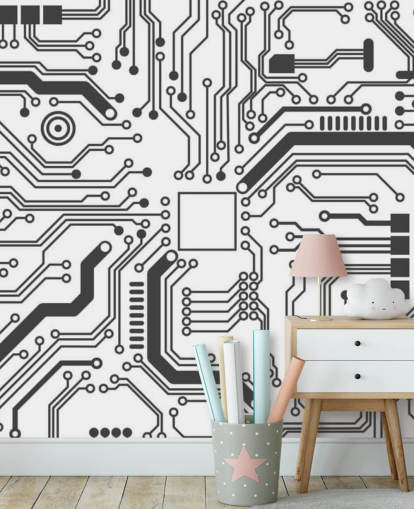 Circuit Board Gaming Wallpaper for Teen Bedroom