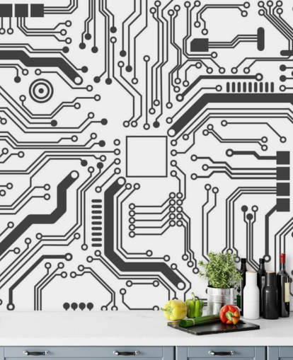 Circuit Board Gaming Wallpaper for Teen Bedroom