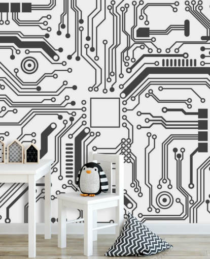 Circuit Board Gaming Wallpaper for Teen Bedroom