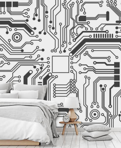 Circuit Board Gaming Wallpaper for Teen Bedroom