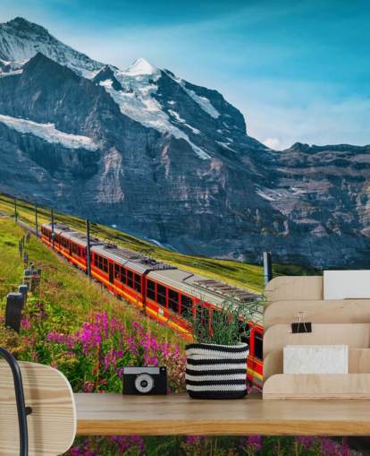 red electric train going through swiss alps wallpaper red electric train going through swiss alps wallpaper