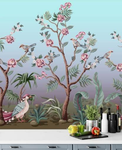 körsbärsblomma och fågel tapeter