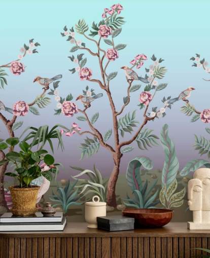 kersenbloesem en vogelbehang