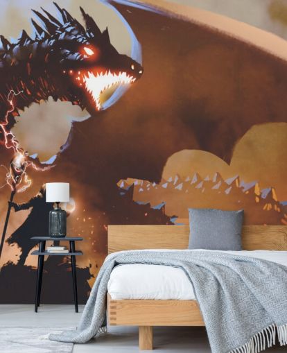 fire breathing dragon and wizard wallpaper