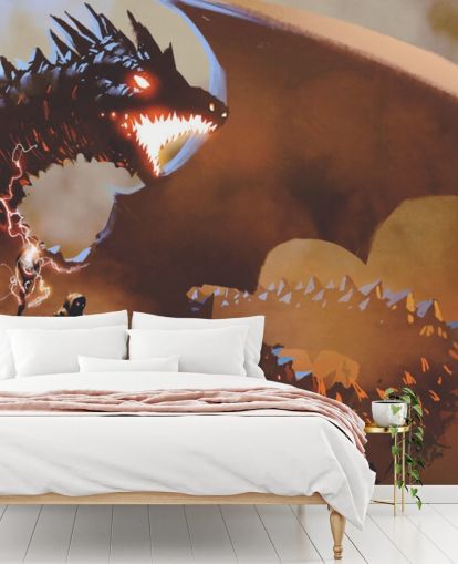 fire breathing dragon and wizard wallpaper