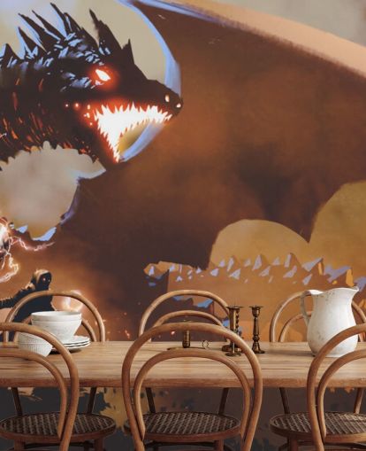 fire breathing dragon and wizard wallpaper