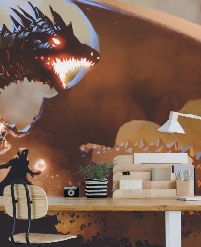 fire breathing dragon and wizard wallpaper