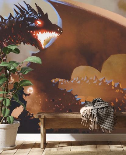 fire breathing dragon and wizard wallpaper