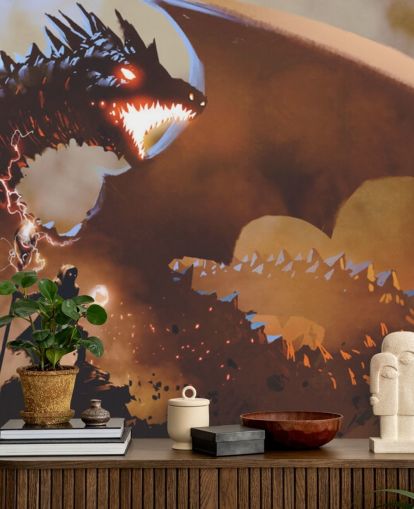 fire breathing dragon and wizard wallpaper