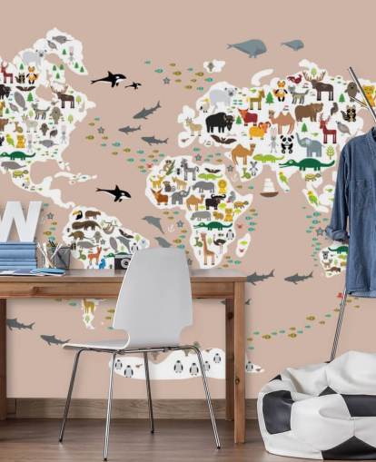 colourful animal world map wallpaper
