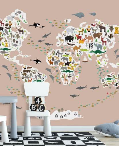 papel pintado colorido mapa del mundo animal
