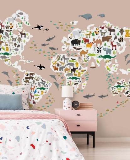 fond d'écran carte du monde animal coloré