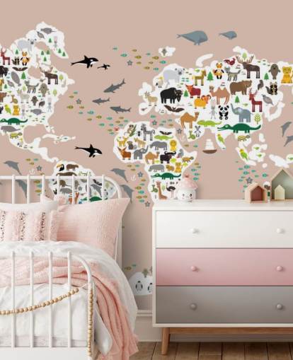 kleurrijke dieren wereldkaart behang kleurrijke dieren wereldkaart behang
