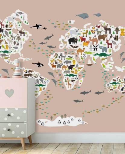 carta da parati colorata mappa del mondo animale