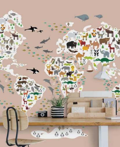 colourful animal world map wallpaper