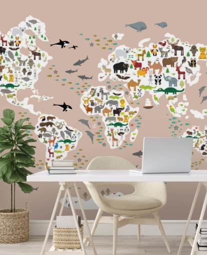 colourful animal world map wallpaper