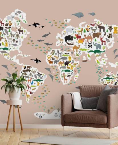 papel pintado colorido mapa del mundo animal