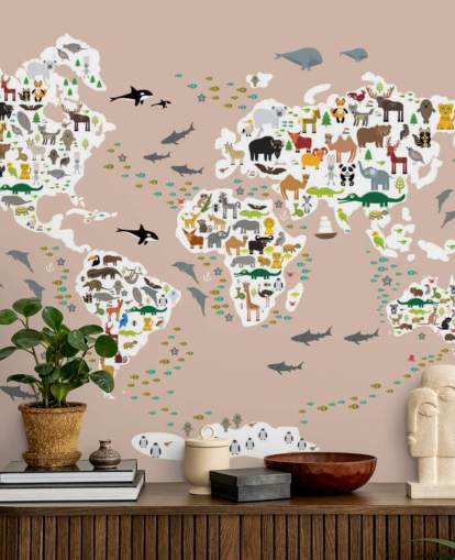 colourful animal world map wallpaper