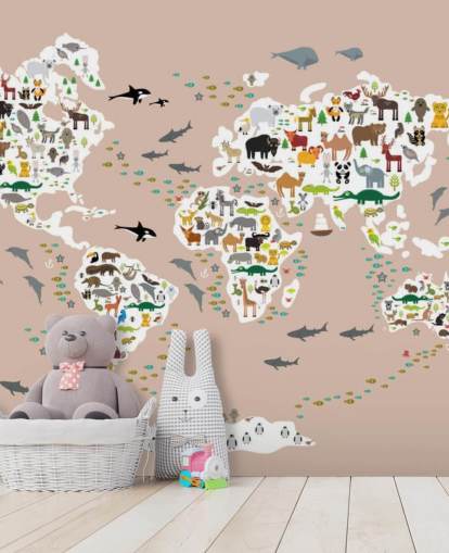 papel pintado colorido mapa del mundo animal