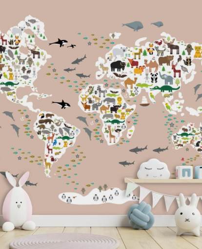 fond d'écran carte du monde animal coloré