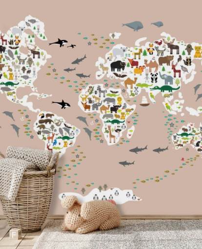 carta da parati colorata mappa del mondo animale