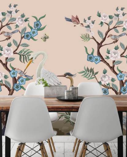 pastel tonet fugle og blomster tapet pastel tonet fugle og blomster tapet