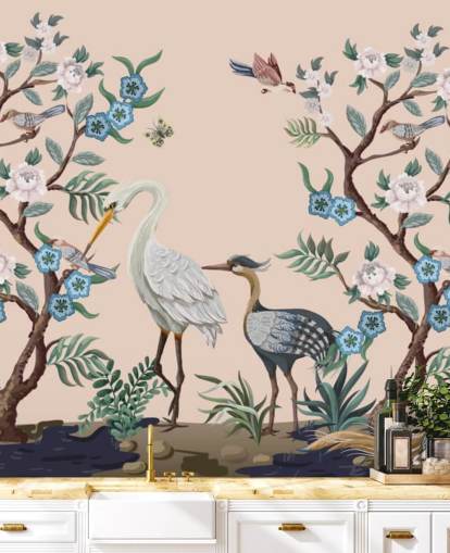 papel de parede de pássaros e flores em tons pastel papel de parede de pássaros e flores em tons pastel