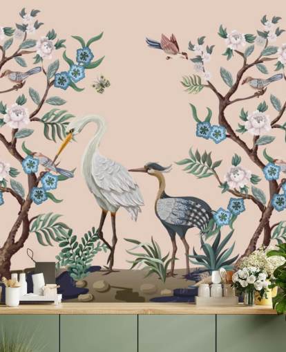 pastelkleurige vogels en bloemen behang pastelkleurige vogels en bloemen behang