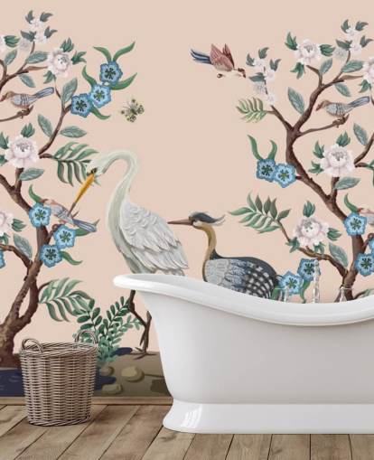 pastelkleurige vogels en bloemen behang pastelkleurige vogels en bloemen behang