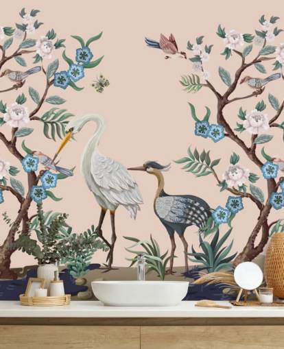 pastelkleurige vogels en bloemen behang pastelkleurige vogels en bloemen behang