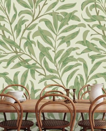 Willow Bough muurschildering met groene bladeren van William Morris Willow Bough muurschildering met groene bladeren van William Morris
