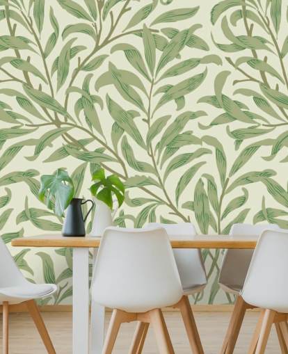 Willow Bough väggmålning med gröna blad av William Morris