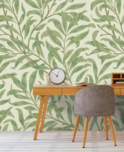 Willow Bough wall mural with green leaves by William Morris