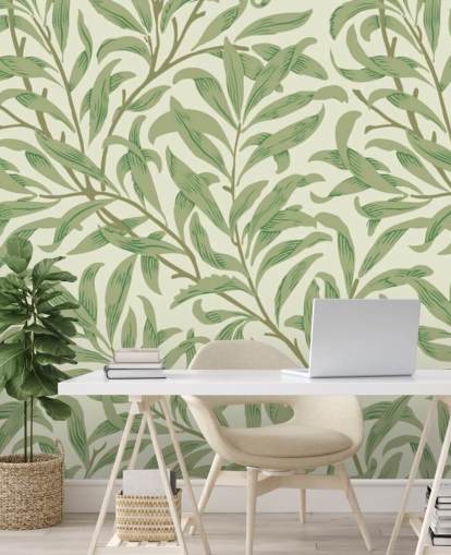 Willow Bough wall mural with green leaves by William Morris