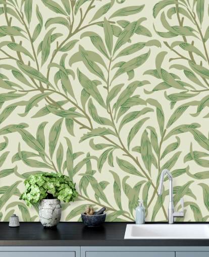 Willow Bough vægmaleri med grønne blade af William Morris