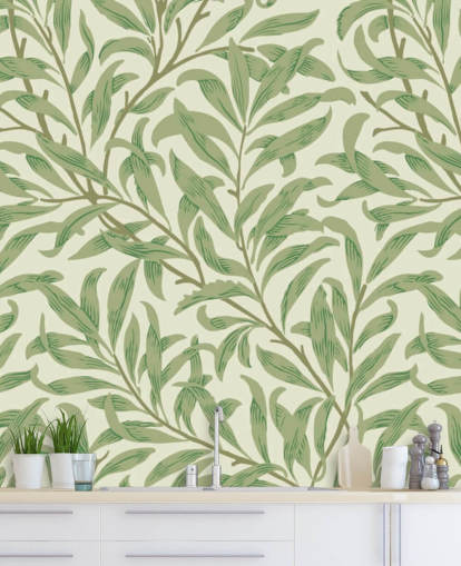 Willow Bough vægmaleri med grønne blade af William Morris