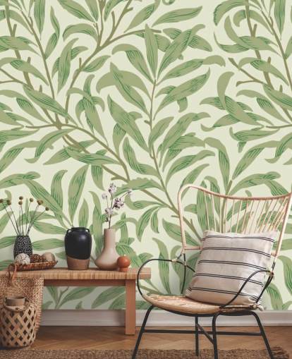 Willow Bough wall mural with green leaves by William Morris