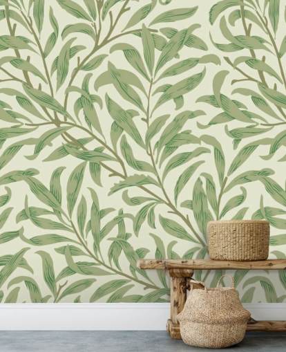 Willow Bough wall mural with green leaves by William Morris