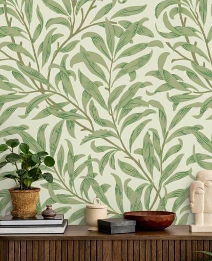 Willow Bough vægmaleri med grønne blade af William Morris