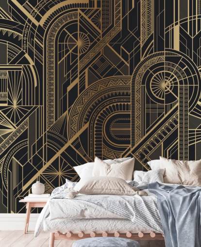 Decorazione murale con motivo nero e oro Decorazione murale con motivo nero e oro